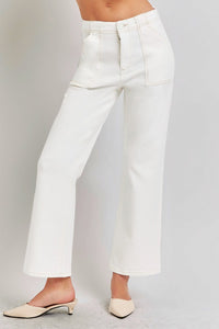 Thumbnail for RISEN High Rise Ankle Flare Jeans with Patch Pockets