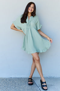 Thumbnail for Ninexis Out Of Time Full Size Ruffle Hem Dress with Drawstring Waistband in Light Sage