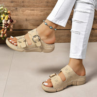 Thumbnail for PU Leather Open Toe Buckle Sandals