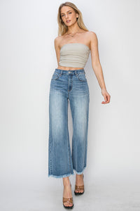 Thumbnail for RISEN Raw Hem Cropped Wide Leg Jeans