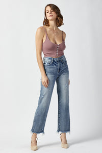 Thumbnail for RISEN High Waist Raw Hem Straight Jeans