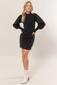 Thumbnail for HYFVE Glitter Mock Neck Long Sleeve Mini Dress