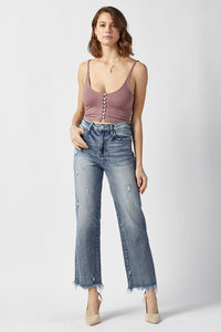 Thumbnail for RISEN High Waist Raw Hem Straight Jeans