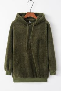 Thumbnail for Full Size Quarter-Zip Drawstring Teddy Hoodie