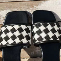 Thumbnail for Plaid Open Toe Flat Sandals