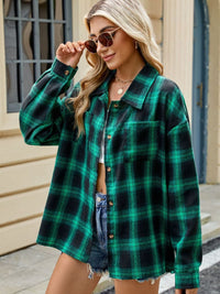 Thumbnail for Plaid Collared Neck Long Sleeve Shirt