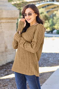 Thumbnail for Basic Bae Full Size Ribbed Round Neck Long Sleeve Knit Top