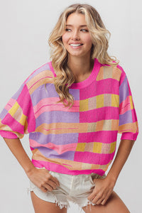 Thumbnail for BiBi Multi Color Striped Round Neck Knit Top