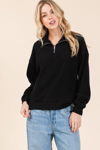 Thumbnail for BOMBOM Quarter Zip Long Sleeve Sweatshirt with Pockets