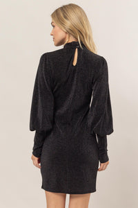 Thumbnail for HYFVE Glitter Mock Neck Long Sleeve Mini Dress