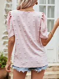 Thumbnail for Swiss Dot Short Puff Sleeve Top