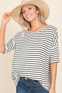 Thumbnail for BOMBOM Striped Round Neck T-Shirt