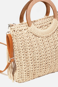 Thumbnail for Fame Crochet Knit Convertible Tote Bag with Tassel