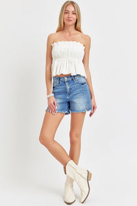 Thumbnail for RISEN Front Slit Raw Hem Denim Shorts