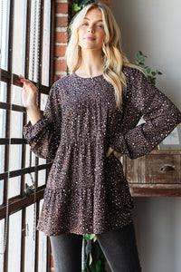 Thumbnail for Heimish Leopard  Long Sleeve Tiered Blouse