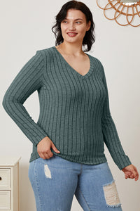 Thumbnail for Basic Bae Full Size Ribbed V-Neck Long Sleeve T-Shirt