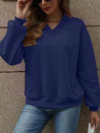 Thumbnail for V-Neck Long Sleeve Dropped Shoulder Sweatshirt