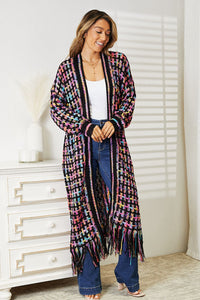 Thumbnail for Angel Wings Full Size Multicolored Open Front Fringe Hem Cardigan