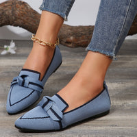 Thumbnail for Bow Contrast Trim Point Toe Loafers