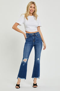 Thumbnail for RISEN High Rise Distressed Crop Flare Jeans