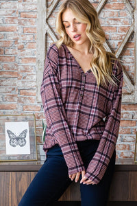 Thumbnail for Heimish Full Size Plaid V-Neck Long Sleeve Top