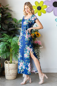 Thumbnail for Heimish Full Size Floral Short Sleeve Slit Dress