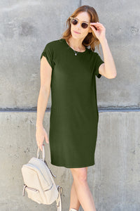 Thumbnail for Basic Bae Full Size Round Neck Short Sleeve Dress with Pockets