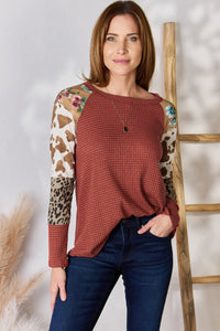 Thumbnail for Hailey & Co Full Size Leopard Waffle-Knit Blouse