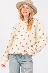 Thumbnail for SAGE + FIG Heart Printed Contrast Long Sleeve Sweatshirt