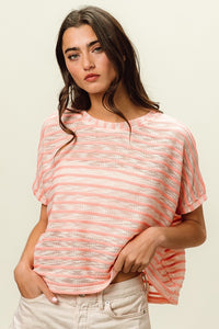 Thumbnail for BiBi Braid Striped Short Sleeve Round Neck T-Shirt