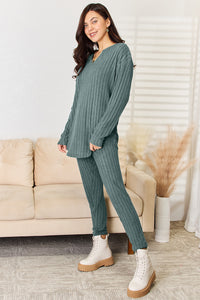 Thumbnail for Basic Bae Full Size Notched Long Sleeve Top and Pants Set