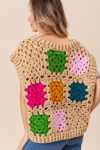 Thumbnail for BiBi Granny Square Openwork Sweater Vest