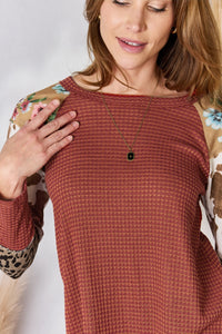 Thumbnail for Hailey & Co Full Size Leopard Waffle-Knit Blouse