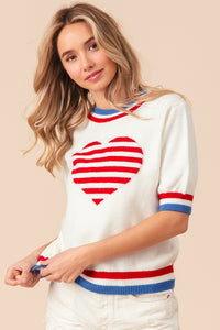 Thumbnail for BiBi US Flag Theme Striped Heart Sweater