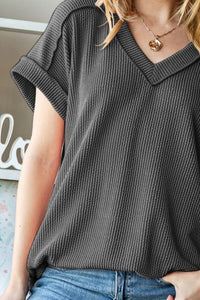 Thumbnail for Heimish Full Size Exposed Seam Short Sleeve Ribbed Top