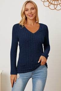 Thumbnail for Basic Bae Full Size Ribbed V-Neck Long Sleeve T-Shirt