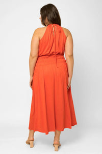 Thumbnail for Plus Size Ribbed Halter Elastic Waist Maxi Dress