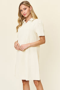 Thumbnail for Double Take Full Size Texture Collared Neck Short Sleeve Dress