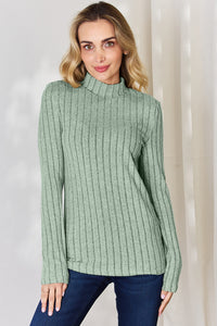 Thumbnail for Basic Bae Full Size Ribbed Mock Neck Long Sleeve T-Shirt