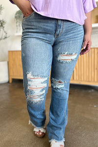 Thumbnail for Judy Blue Full Size Distressed Raw Hem Bootcut Jeans