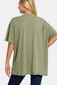 Thumbnail for Zenana Drop Shoulder Oversized Front Pocket T-Shirt