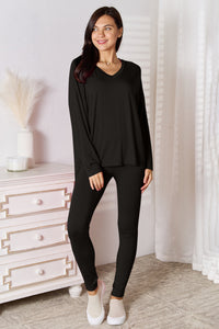 Thumbnail for Basic Bae Full Size V-Neck Soft Rayon Long Sleeve Top and Pants Lounge Set