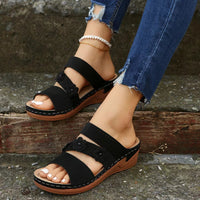 Thumbnail for Flower PU Leather Wedge Sandals