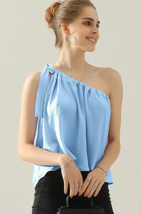 Thumbnail for Ninexis One Shoulder Bow Tie Strap Satin Silk Top