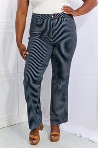 Thumbnail for Judy Blue Cassidy Full Size High Waisted Tummy Control Striped Straight Jeans