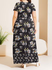 Thumbnail for Plus Size Printed Round Neck Short Sleeve Maxi Dress