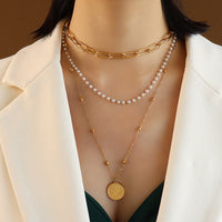 Thumbnail for Synthetic Pearl Titanium Steel Three-Layered Necklace