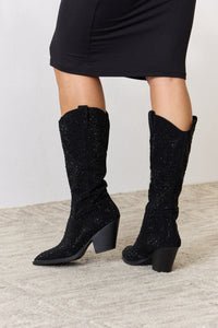 Thumbnail for Forever Link Rhinestone Knee High Cowboy Boots