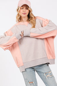 Thumbnail for SAGE + FIG Color Block Round Neck Sweatshirt