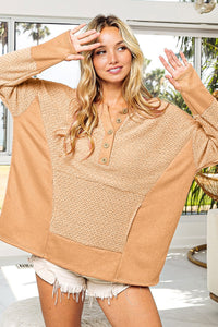 Thumbnail for BiBi Thumb Opening Long Sleeve Top with Kangaroo Pocket